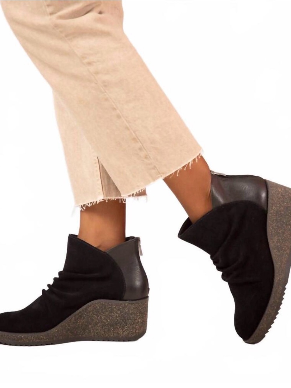 NWT Aetrex Kara Black Suede Wedge Ankle Boot Size 6 6.5 Comfort Plantar Fasciiti
